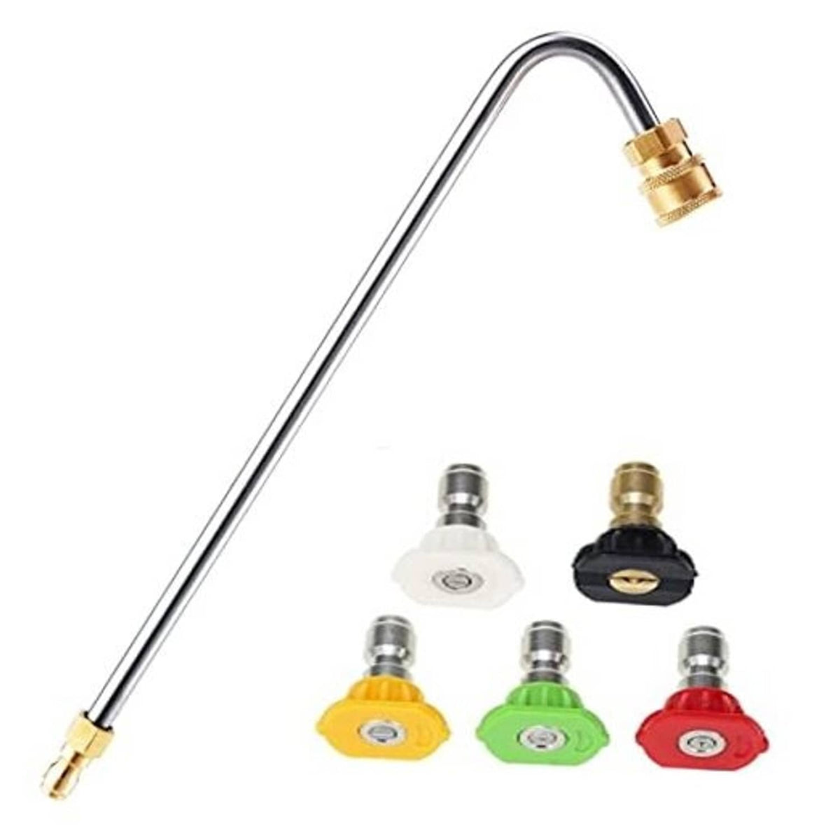 Angled extension wand with gold fittings and six colored gutter nozzle heads