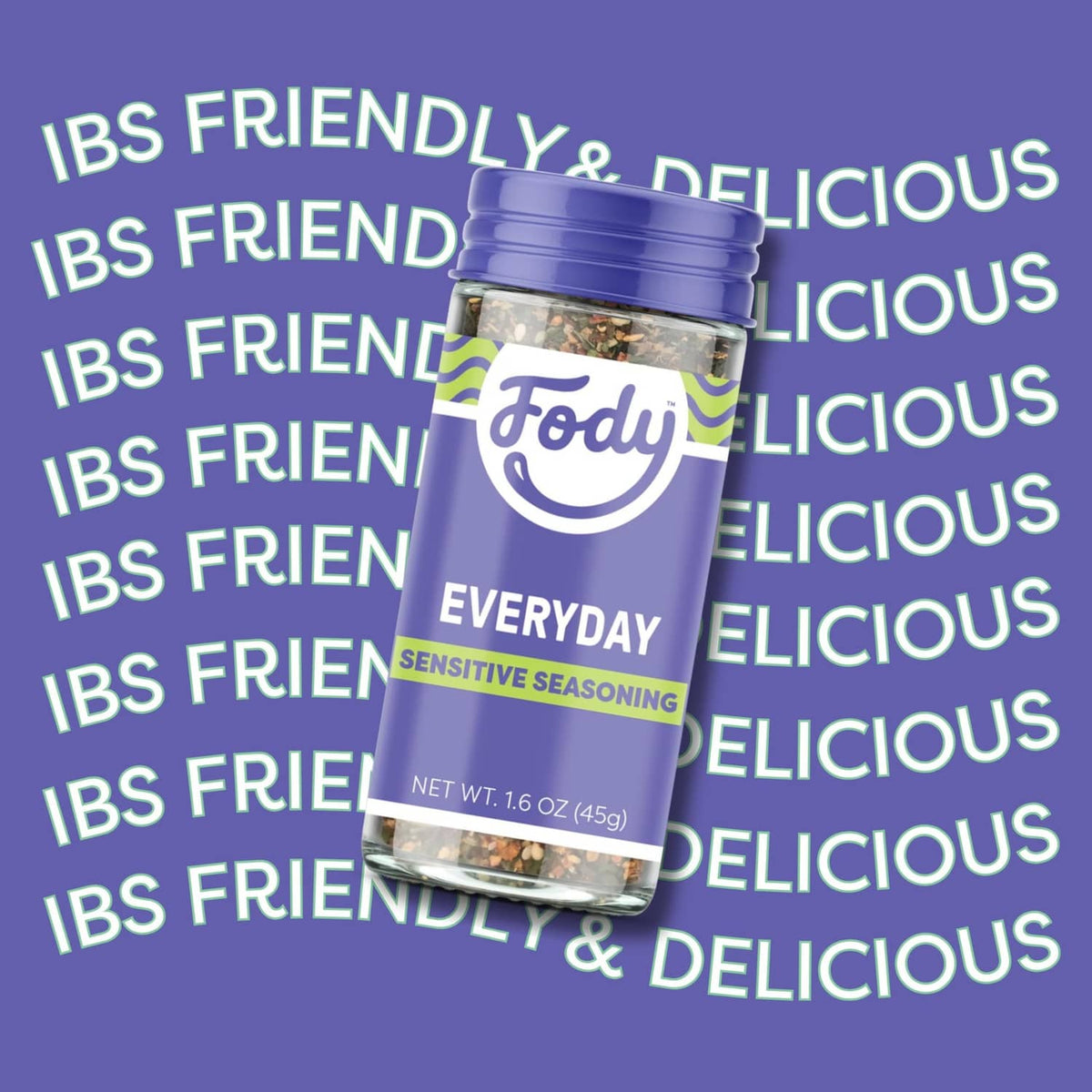 Fody Foods sensitive everyday seasoning jar, purple cap, net wt 1.6 oz