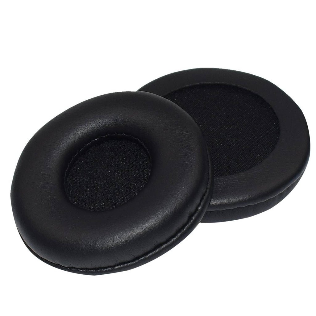 Black ear pad cushion covers, two round pads with foam inserts and seams
