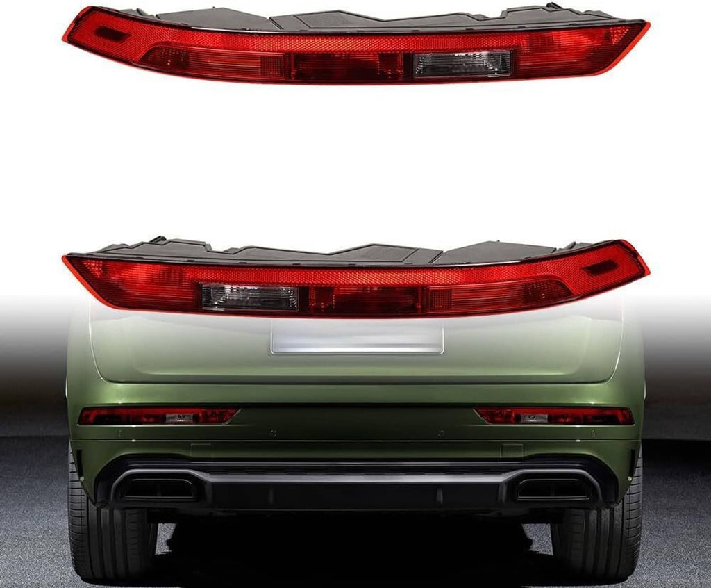 Red rear tail light assemblies installed on a rear bumper view