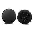 Set of 2 black RV wheel tire covers with textured fabric and elastic edge hem