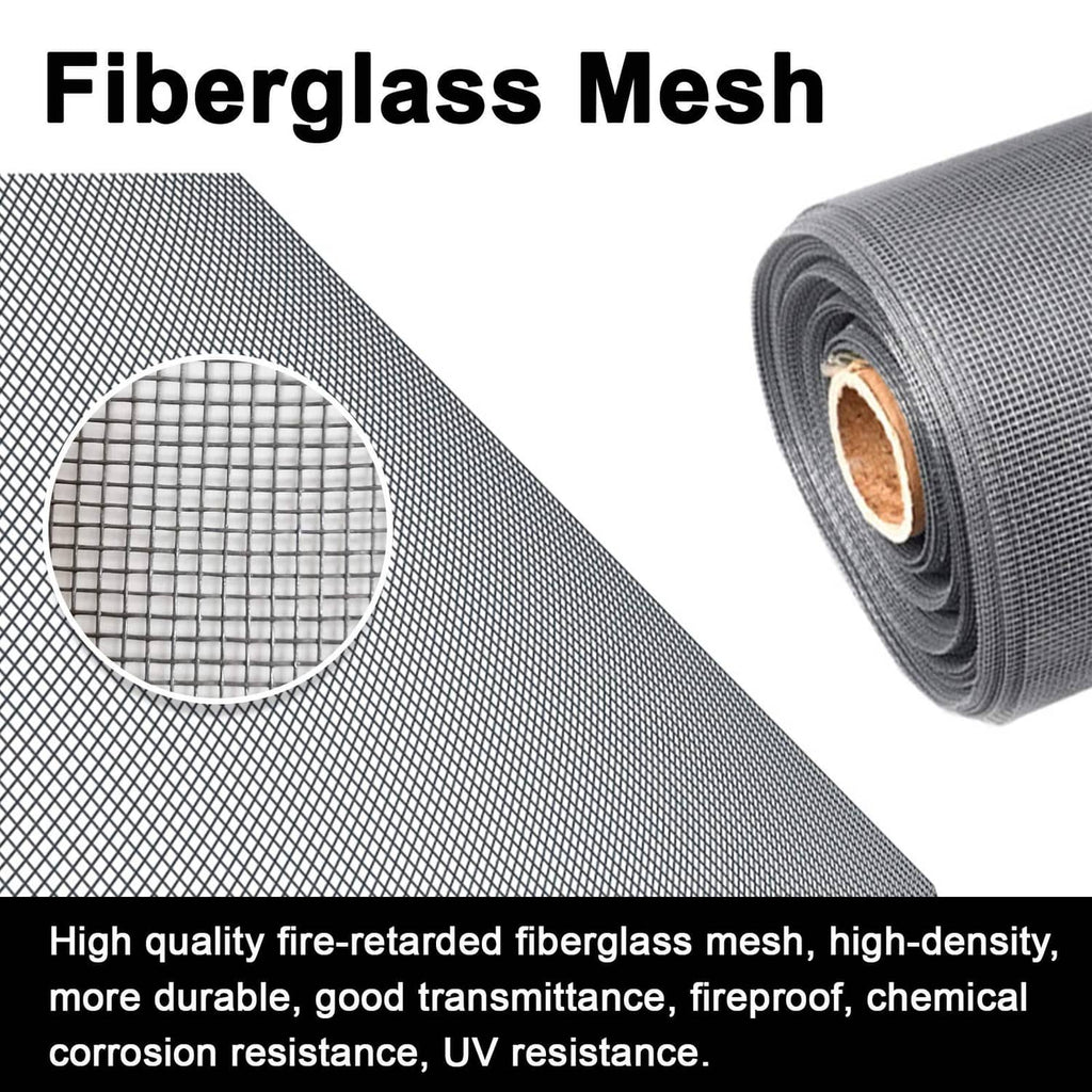 Gray fiberglass mesh roll with fine grid pattern for magnetic window screen