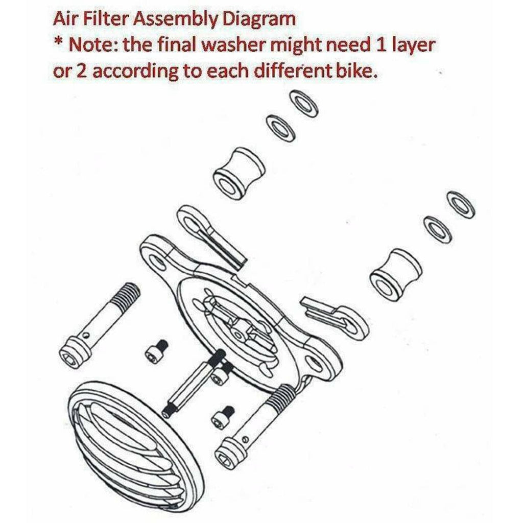 Exploded diagram of air filter assembly with washers and gaskets
