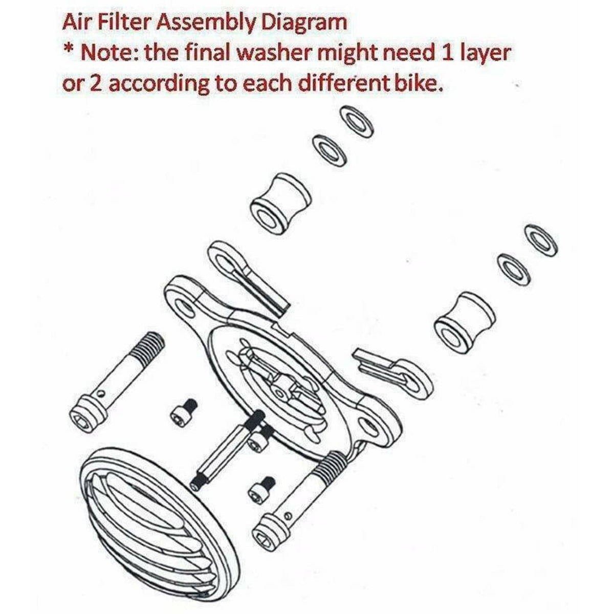 Exploded diagram of air filter assembly with washers and gaskets