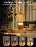 Gold candle warmer lamp with timer base and dimmable light for jar candles on a tabletop