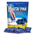 Walex Porta-Pak holding tank deodorizer pouch in hand, blue portion control system
