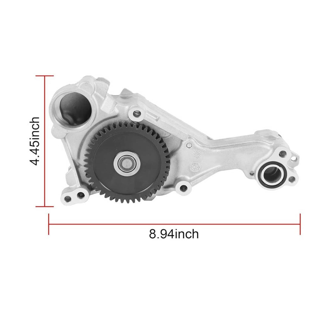 Engine oil pump with black gear wheel, shown with 8.94 in and 4.45 in dimensions