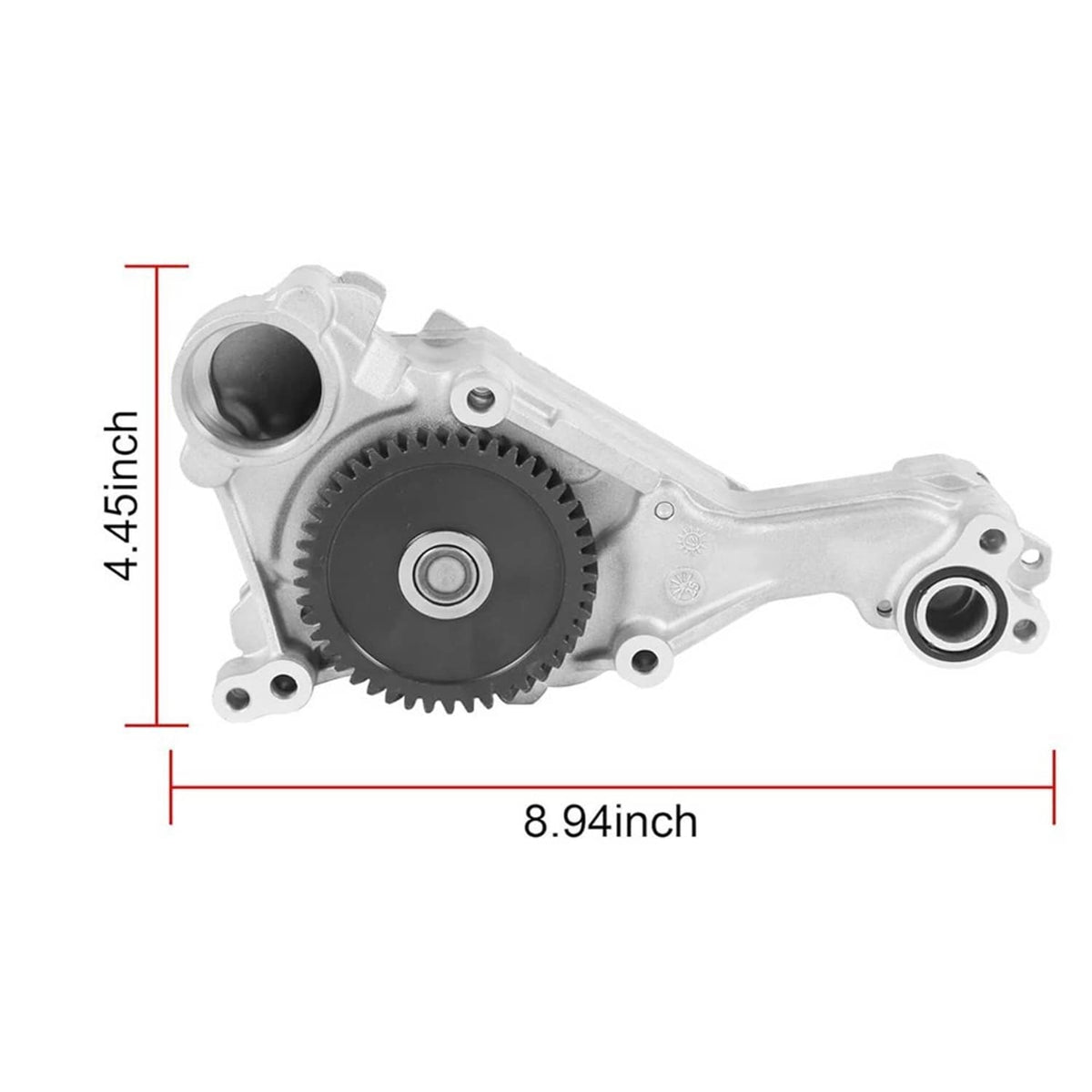 Engine oil pump with black gear wheel, shown with 8.94 in and 4.45 in dimensions