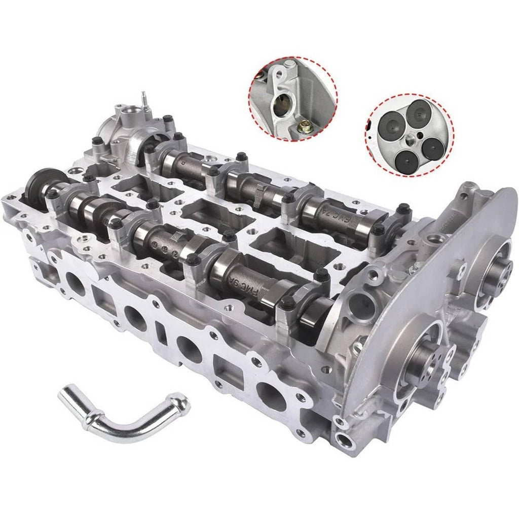 Aluminum cylinder head assembly with camshafts and valve lifter bores