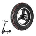 10-inch road scooter tire with hub, black rubber with red tread lines