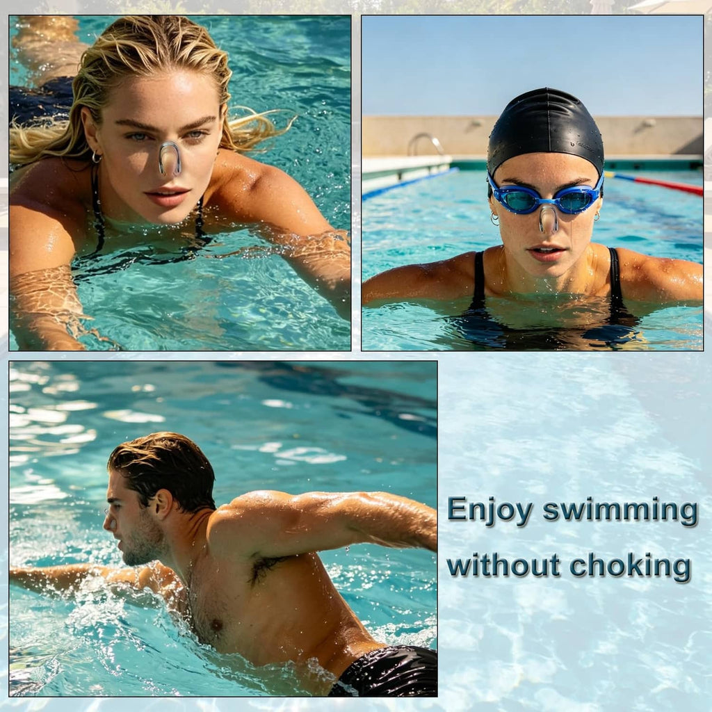 Silicone nose clips on swimmers for comfortable water activities