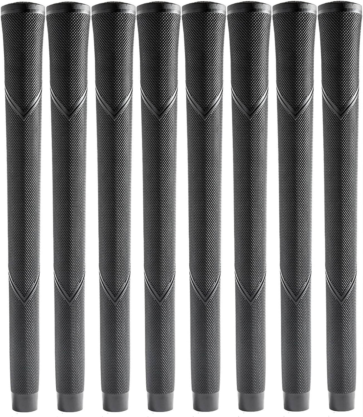 Pack of black oversize jumbo golf club grips with diamond knurled texture