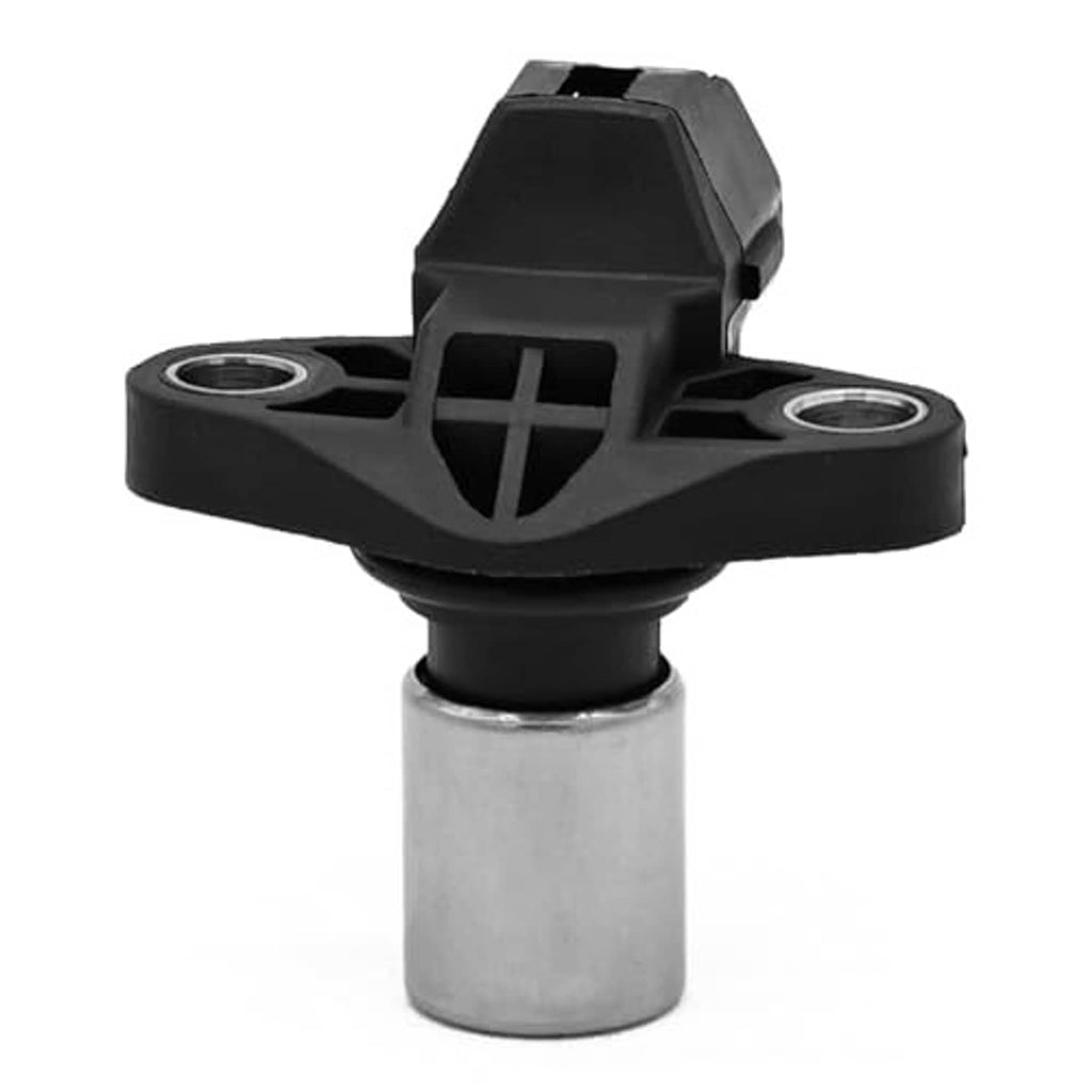 Camshaft position sensor with black top tab and two side mounting holes, silver base.