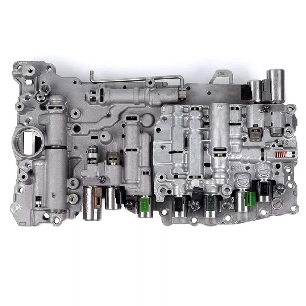 Transmission valve body assembly with solenoids, aluminum-gray metal housing