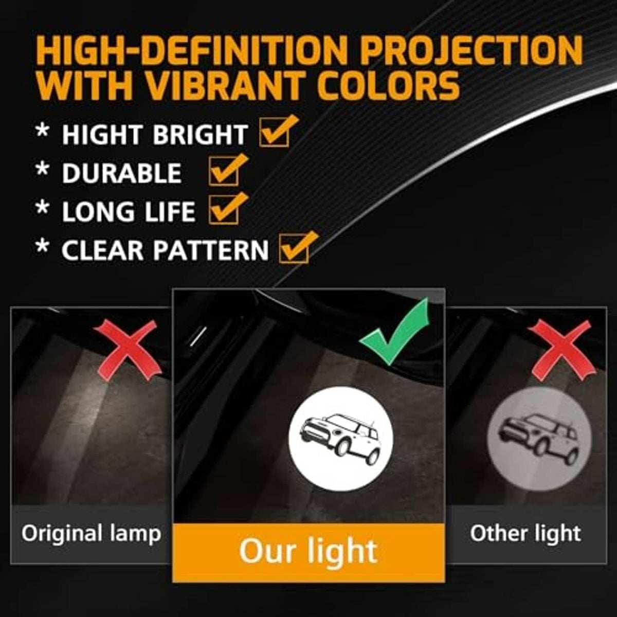 Car door projector light with projected car logo icon comparison