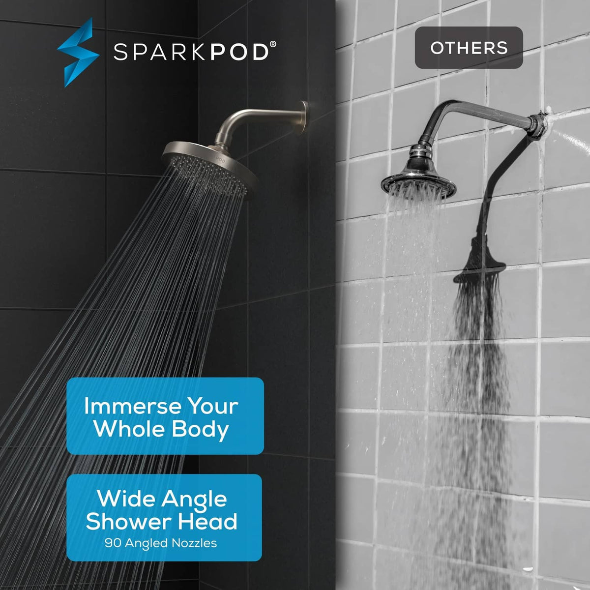 Round rain shower head with slide bar spray and high-pressure water flow