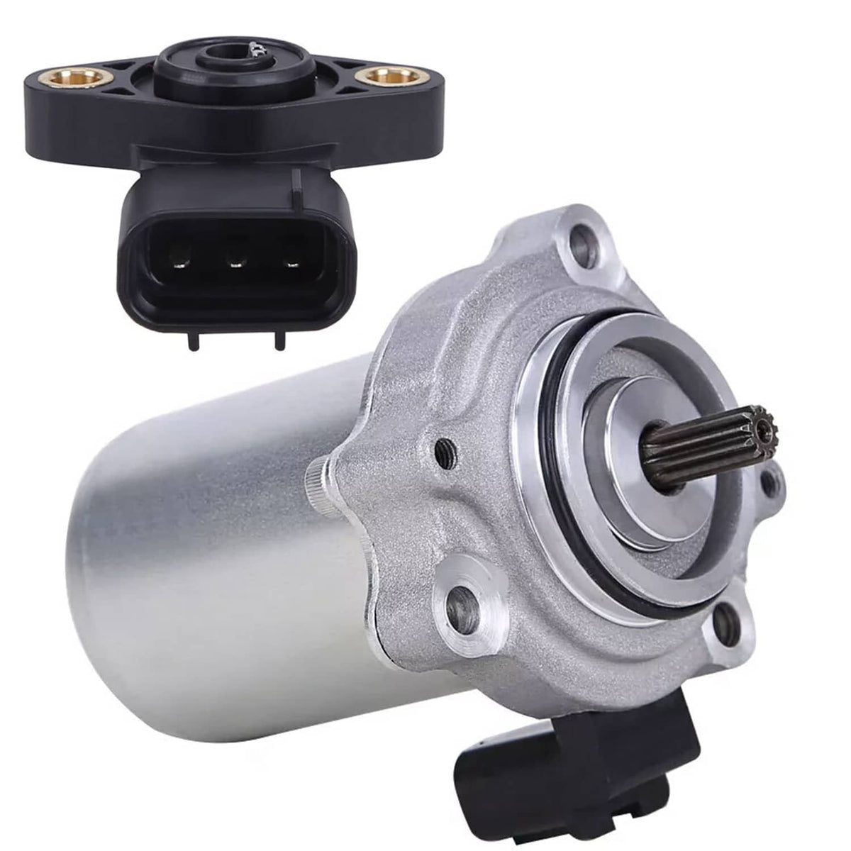Angle sensor power shift motor with black electrical connector and silver housing