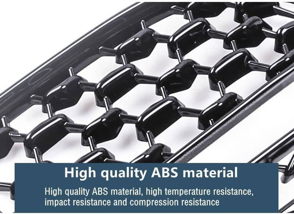 Close-up of black honeycomb grille insert mesh on glossy frame