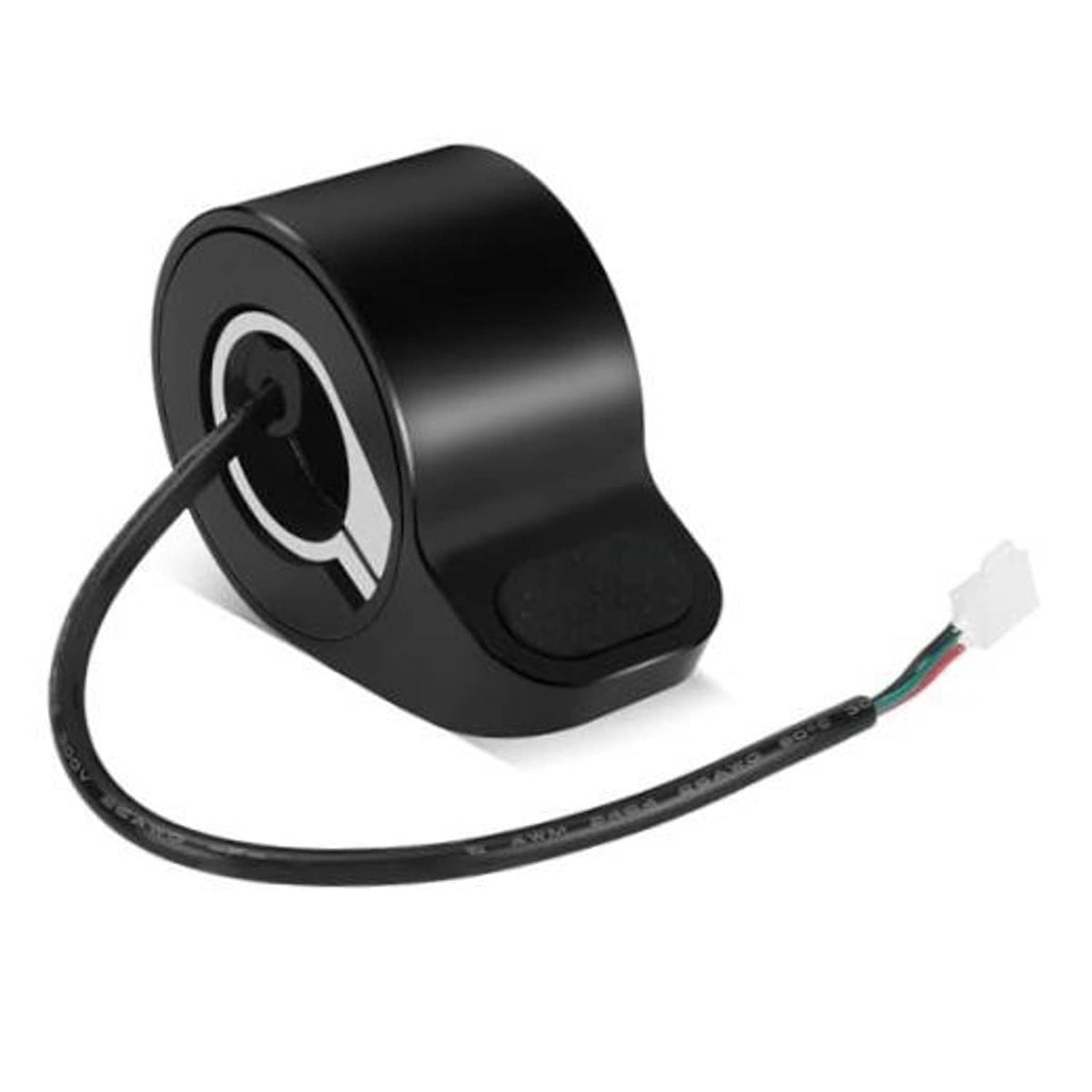 Black thumb throttle module with cable and white multi-pin connector