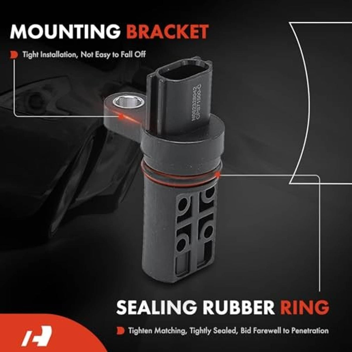 Crankshaft position sensor with mounting bracket and sealing rubber ring, black housing