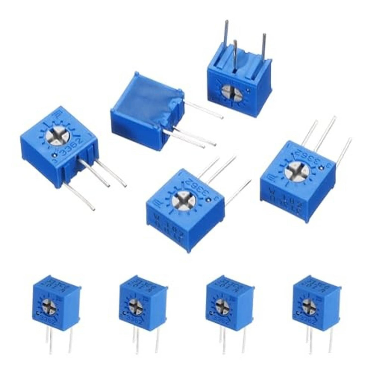 Blue 3362W multiturn trimmer potentiometers with side adjust screw, 5-pack, 3-pin