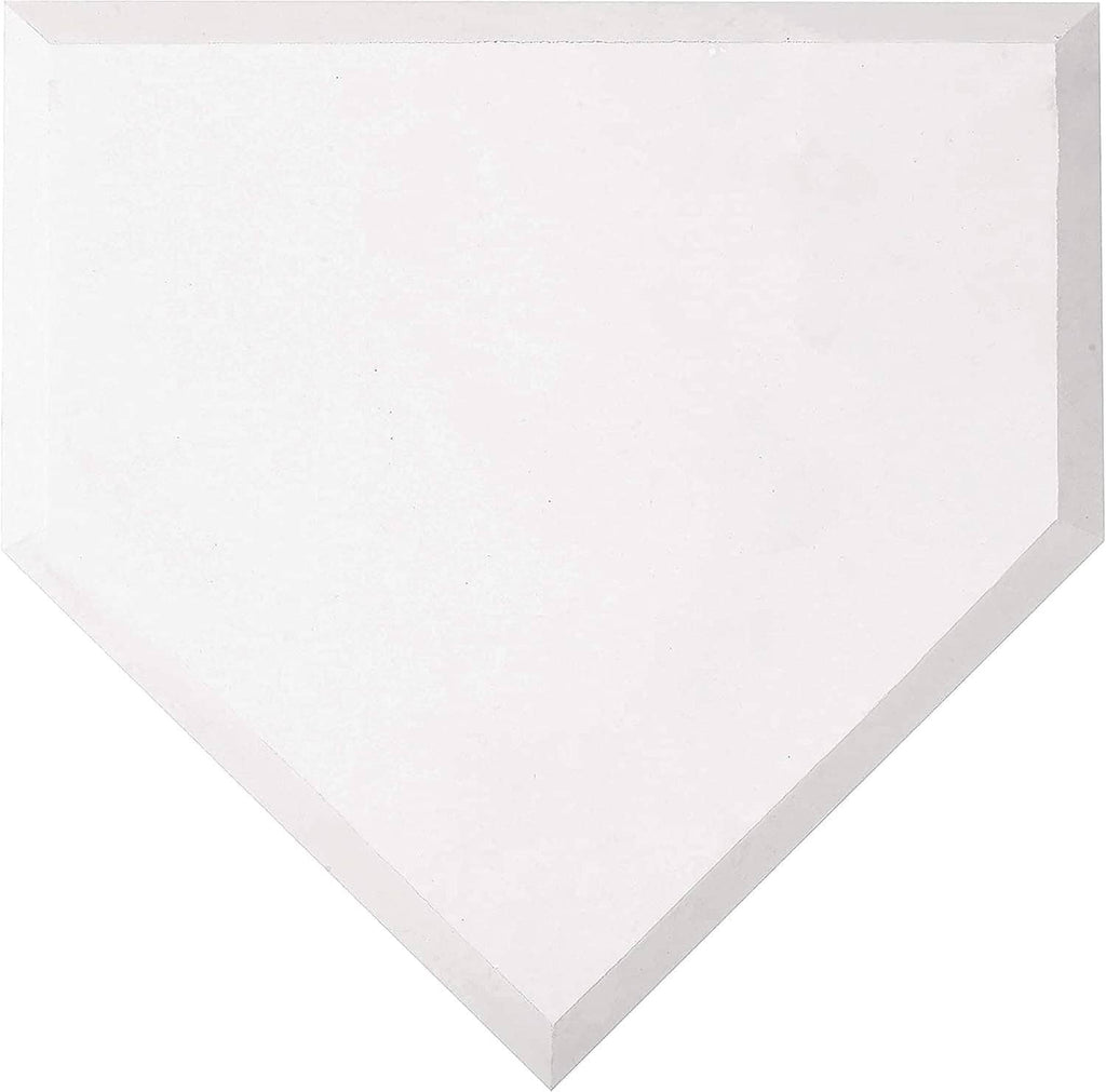 White rubber baseball home plate base, solid triangular form with beveled rim.