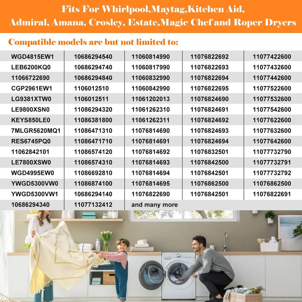Dryer front felt drum seal compatibility chart for major appliance brands graphic