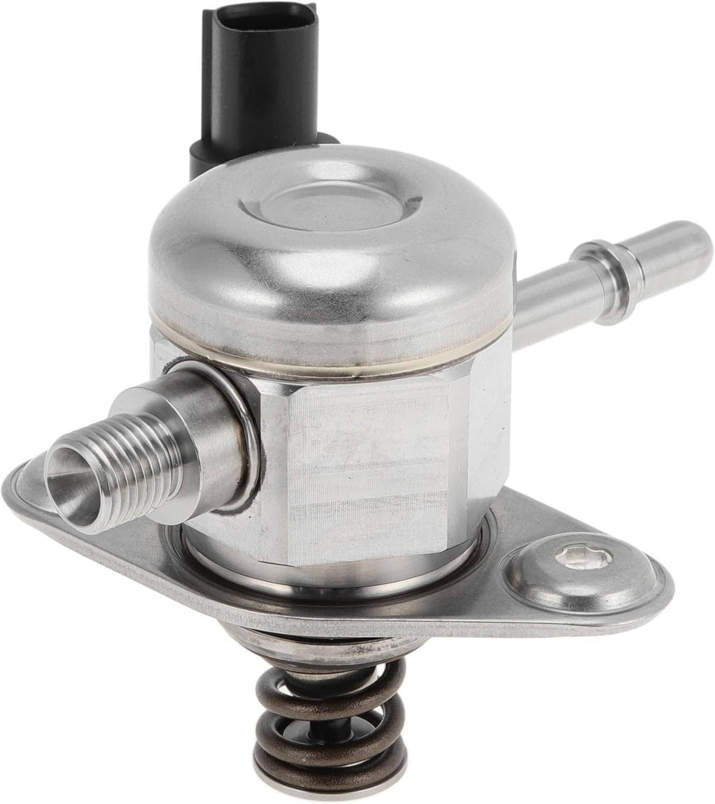 High pressure fuel pump with silver metal housing and inlet/outlet fittings