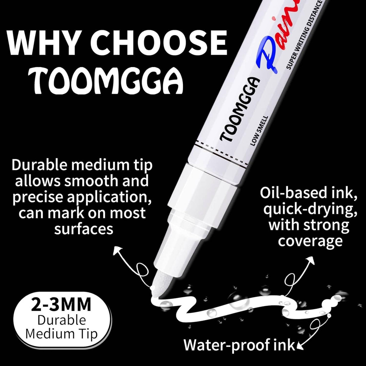 Close-up of a yellow permanent paint marker with 2–3mm medium tip