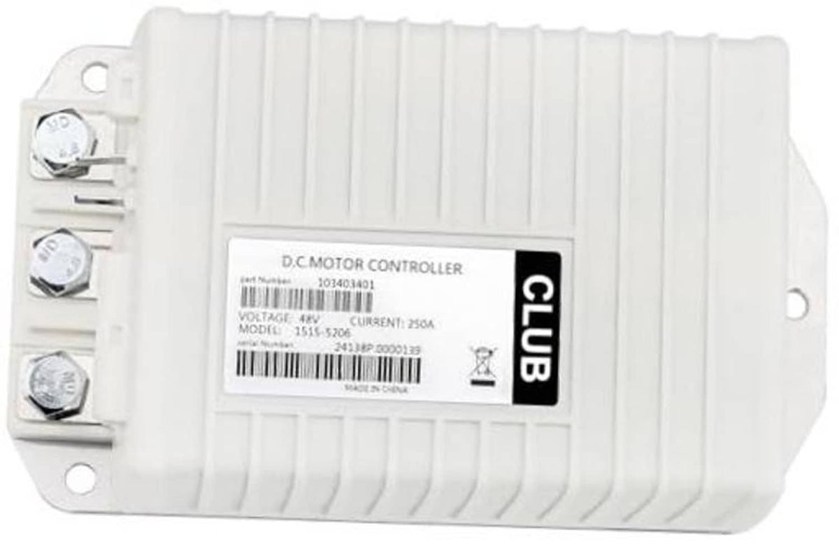 White DC motor controller box with wiring terminals and visible model label plate