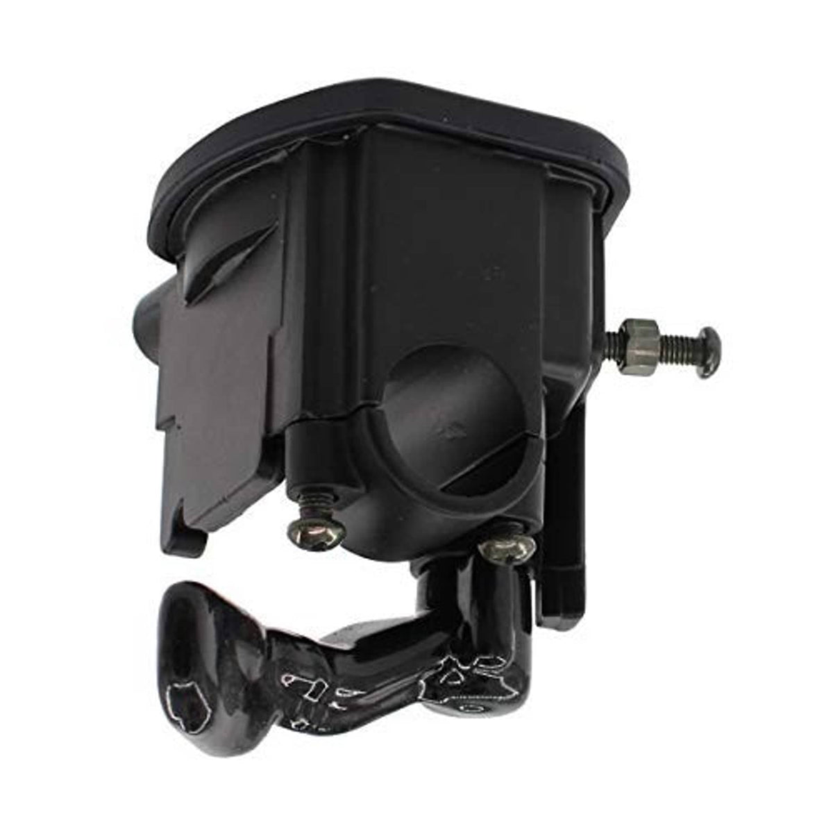 Black plastic throttle lever housing with metal adjustment bolts