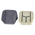 Dark gray cloth front driver seat bottom cover with molded contours and black trim edging