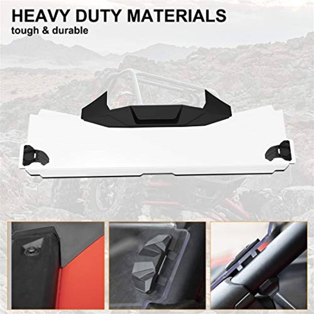 Clear poly half windshield with black vent hood and heavy-duty mounting points