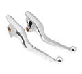 Chrome motorcycle brake and clutch hand levers with round adjustment knobs