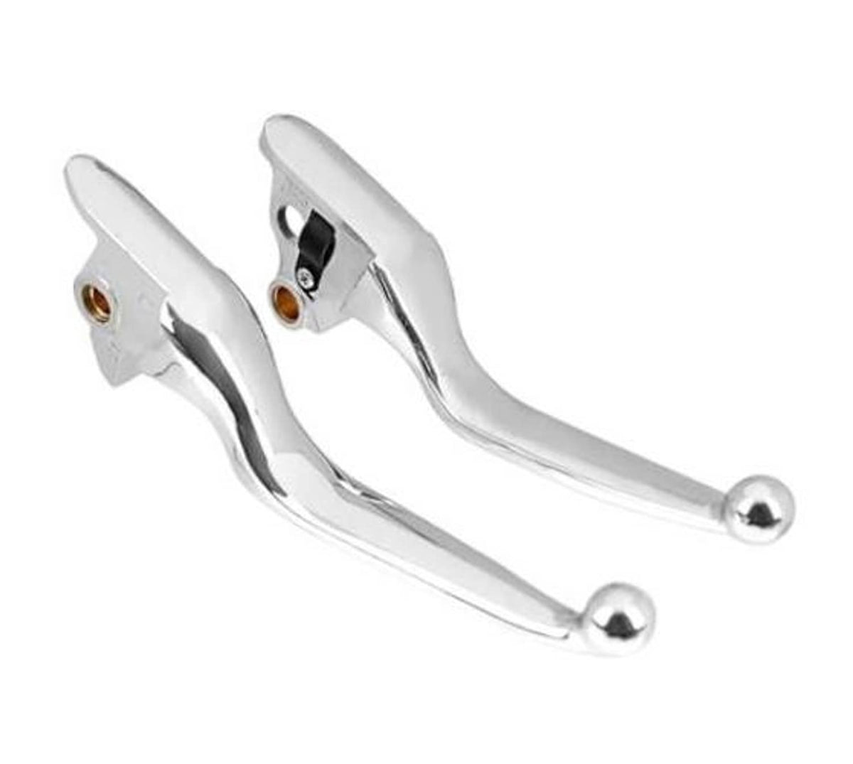 Chrome motorcycle brake and clutch hand levers with round adjustment knobs