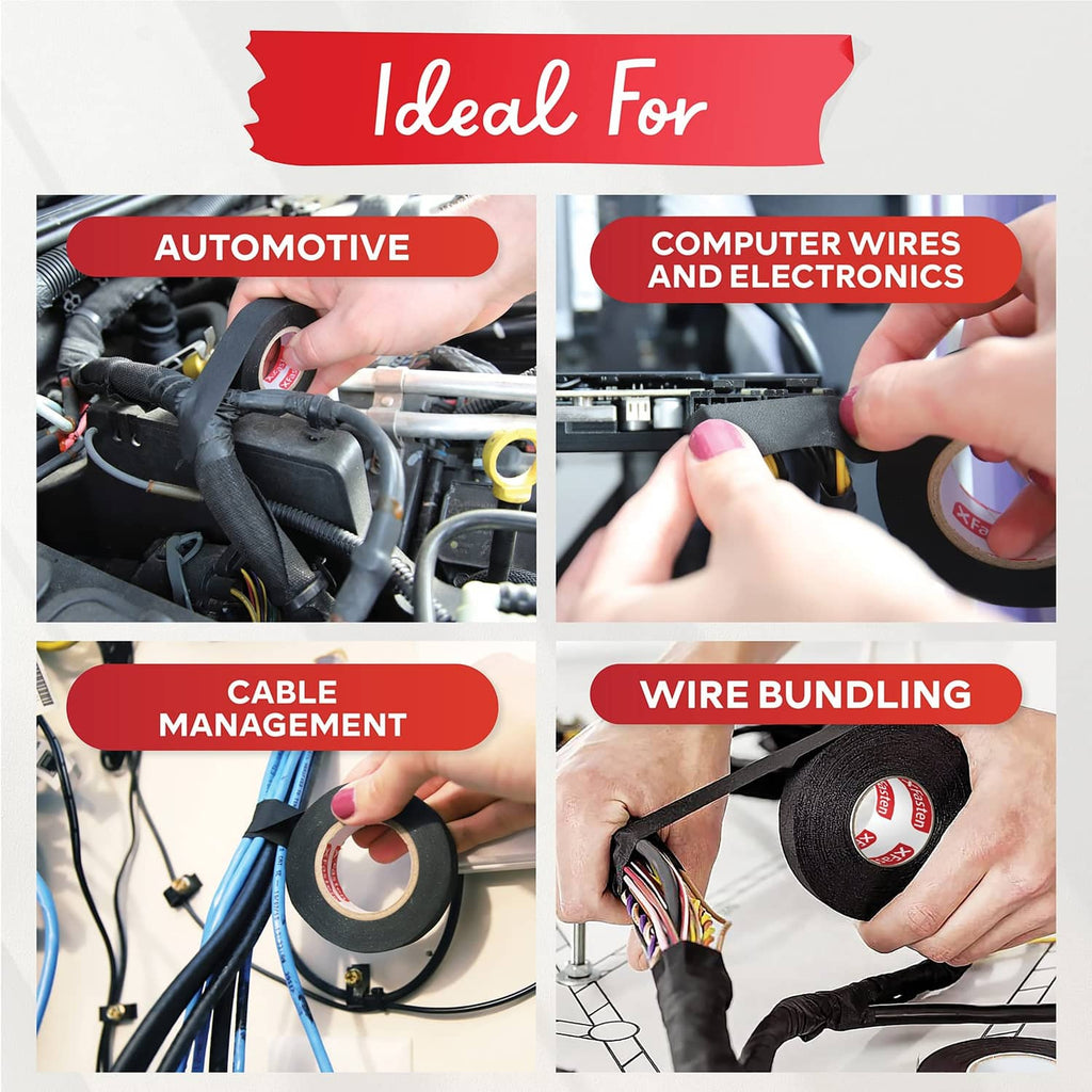 Black wire harness tape for automotive wiring and electronics cable bundling