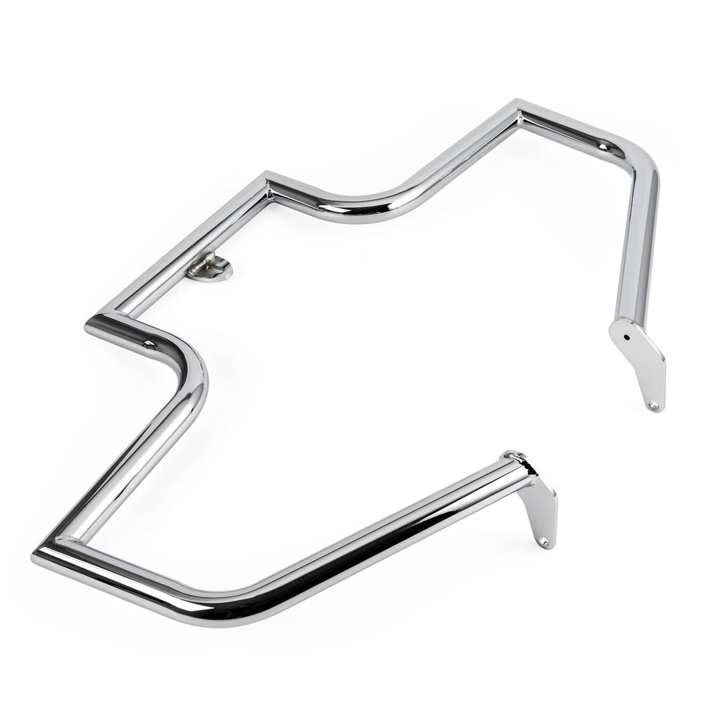 Chrome engine guard crash bar set with left and right brackets, open angle view