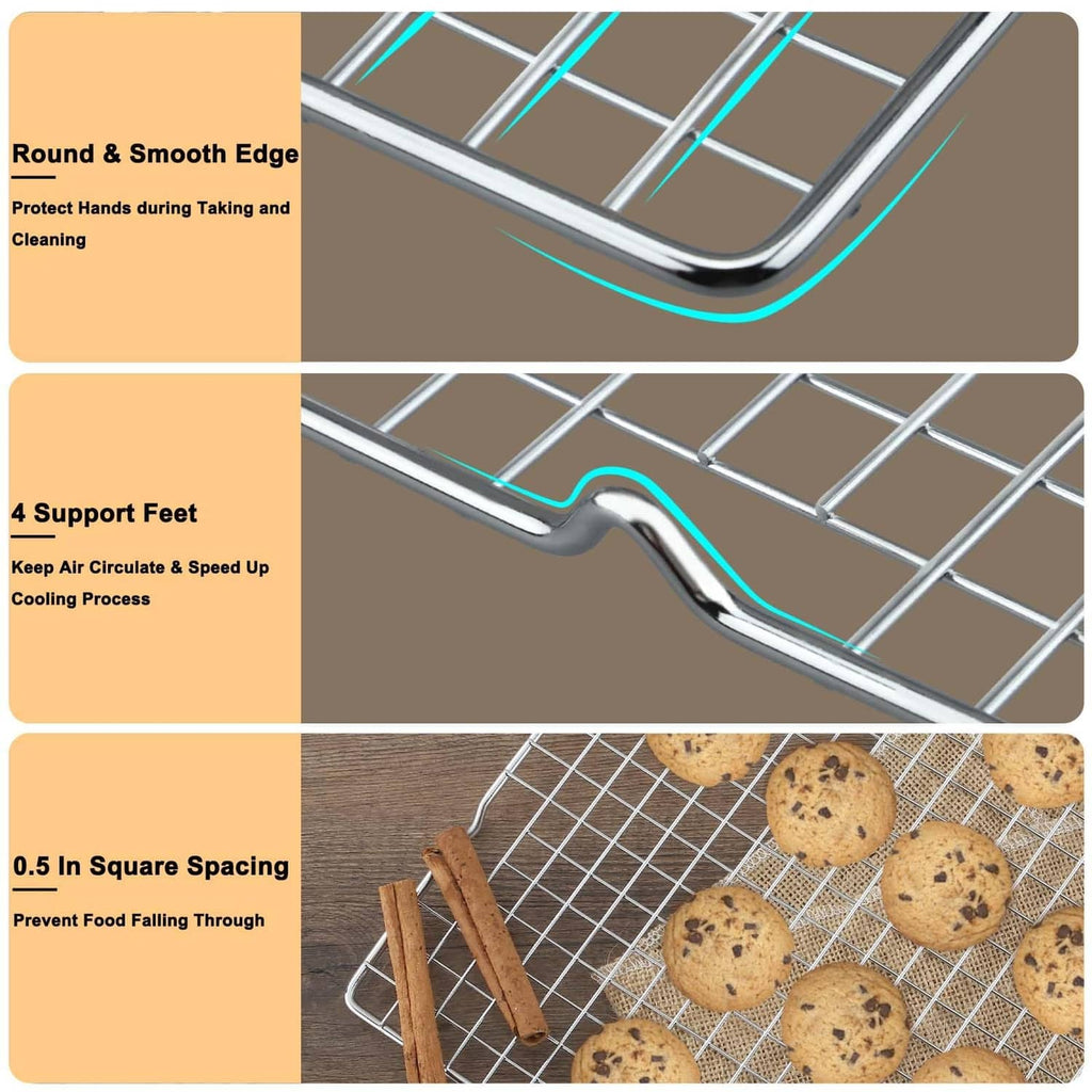 Silver cooling rack corner with smooth rounded edge and 4 support feet for stability