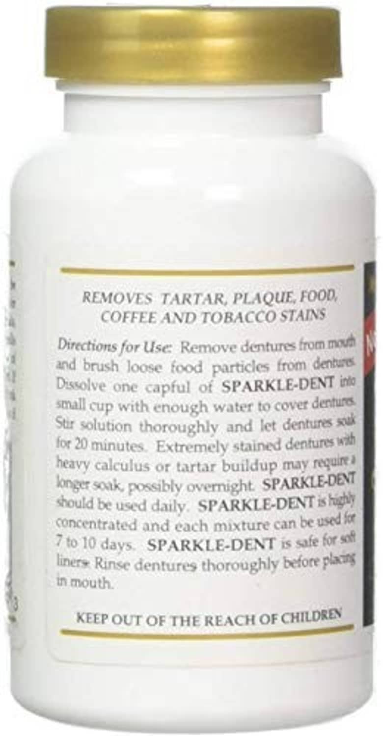 Denture whitener bottle, directions label for use and ingredients