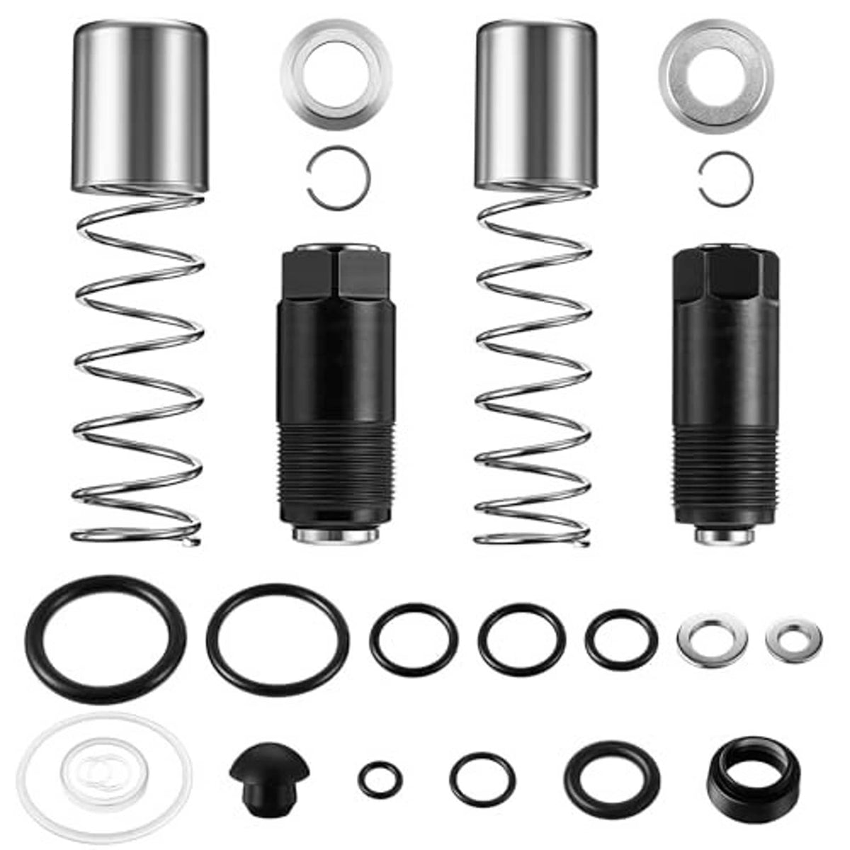 Hydraulic floor jack piston plunger repair kit with spring, seals, O-rings, and caps