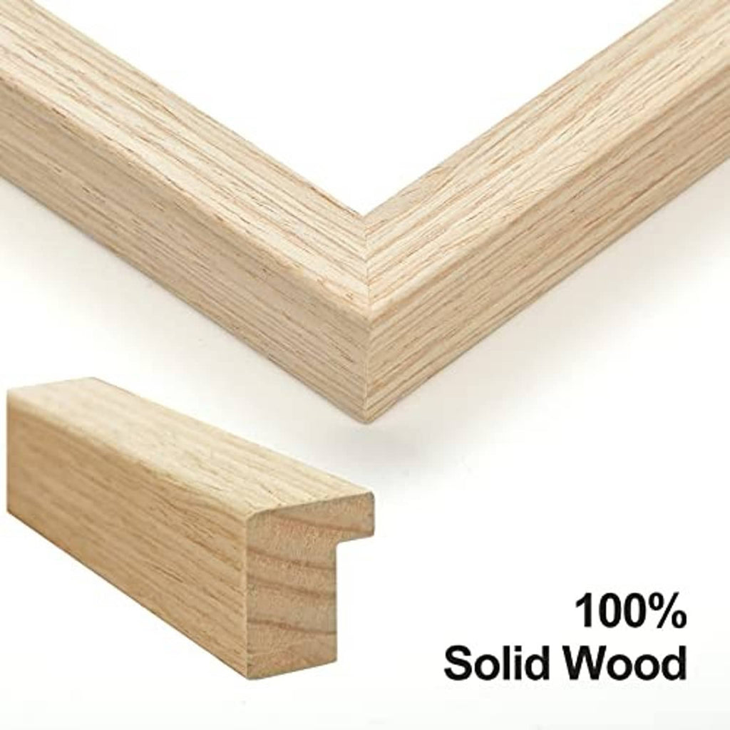 Solid wood light oak picture frame corner and side profile