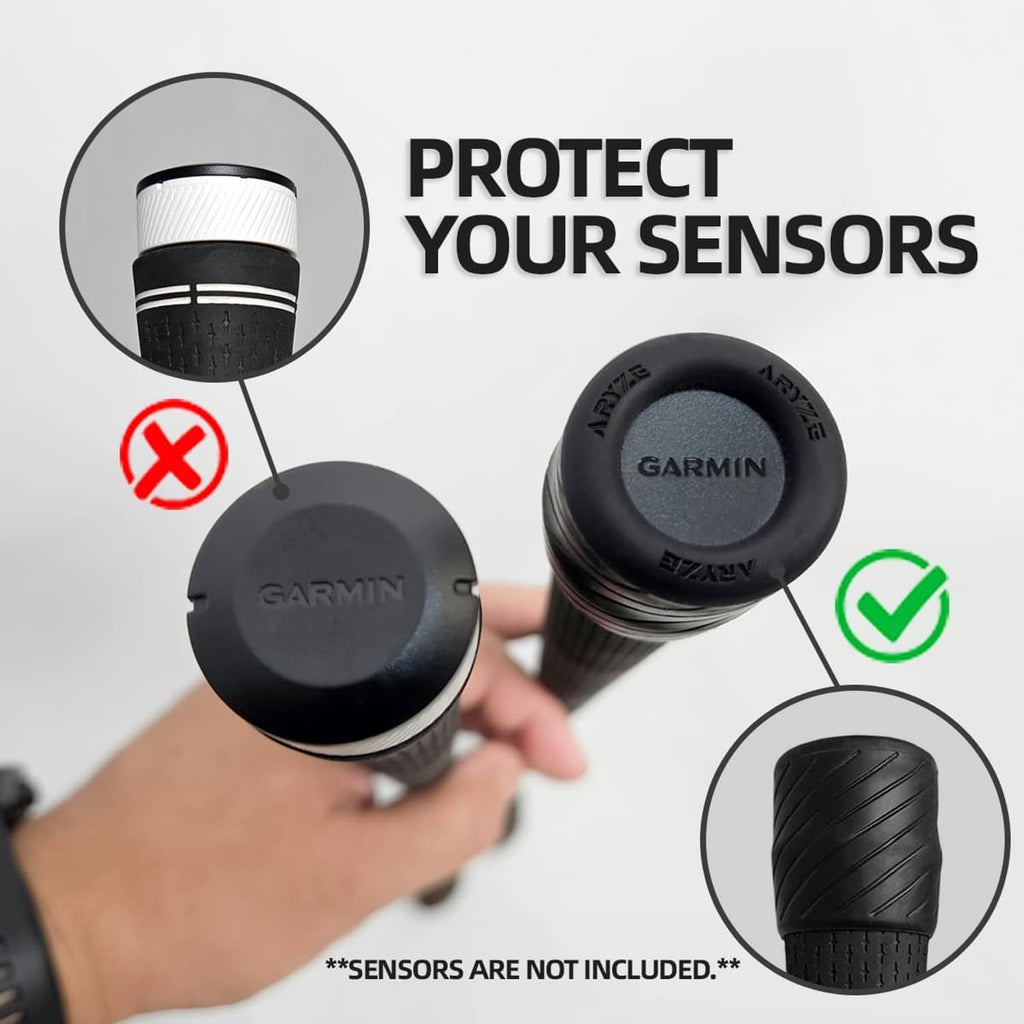 Black ARYZE sensor cover with Garmin logo, molded protective cap