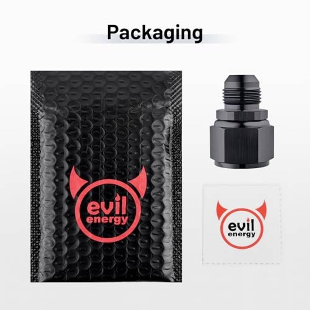 Black AN fitting adapter and included packaging insert, both shown separately