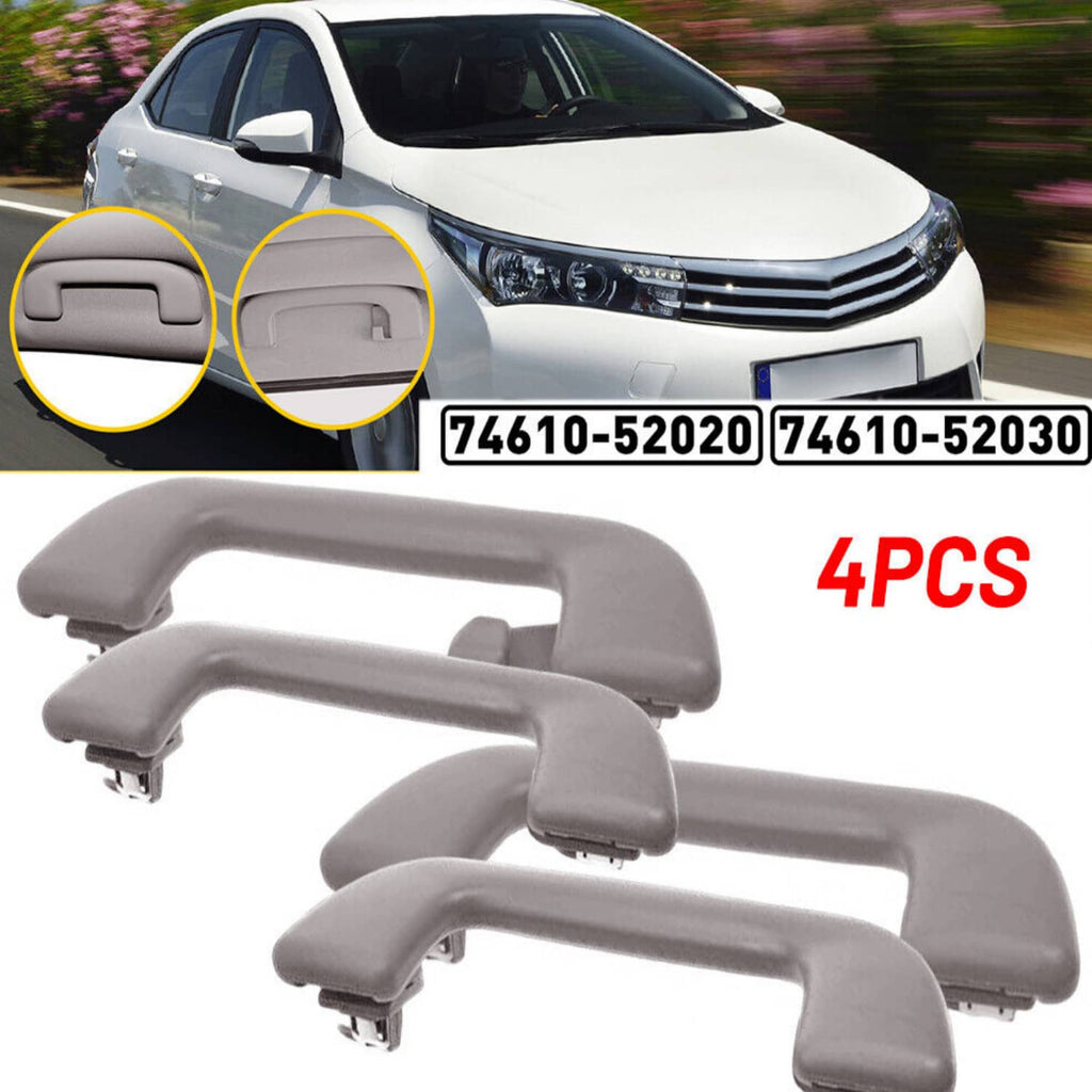 4-piece interior roof grab handle set in gray with curved passenger-side grips