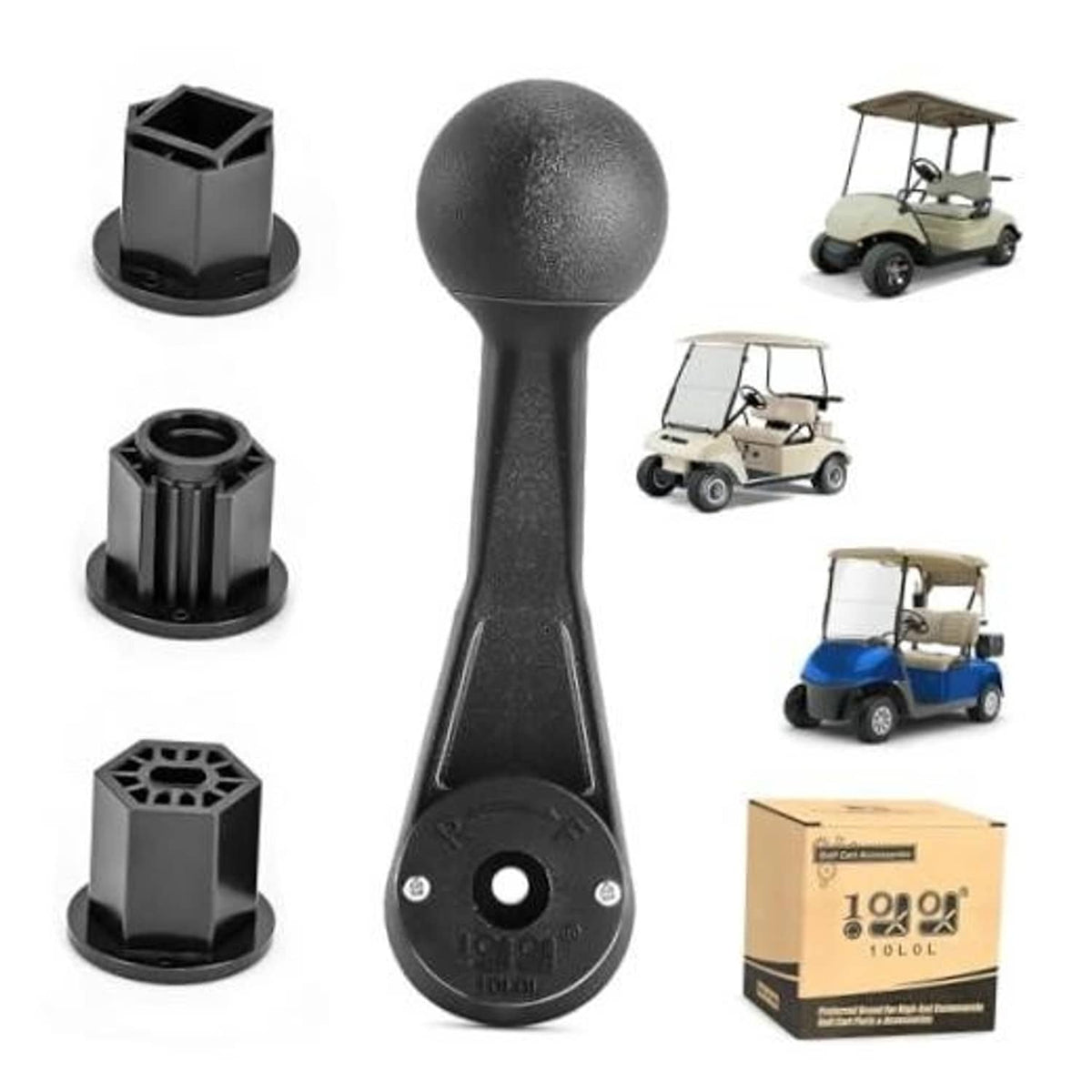 Black golf cart forward/reverse shifter handle lever with round knob and mounting base