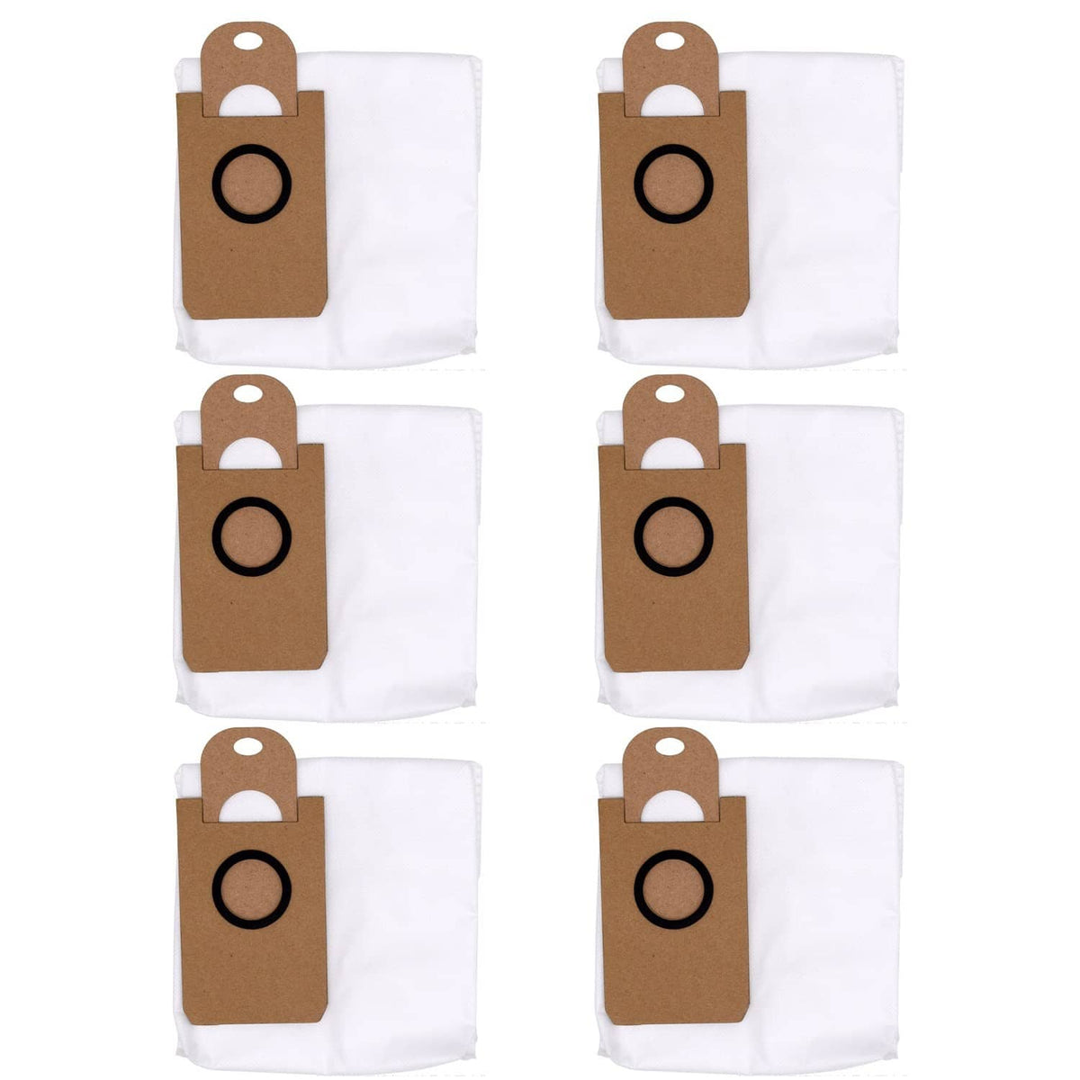 6-pack replacement dust bags with brown handle tabs and white filter pouches