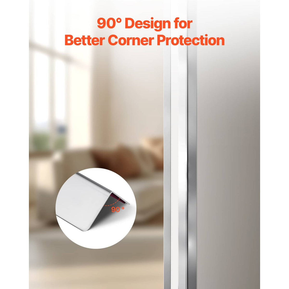 Stainless steel 90-degree wall corner protector with long protective edge strip