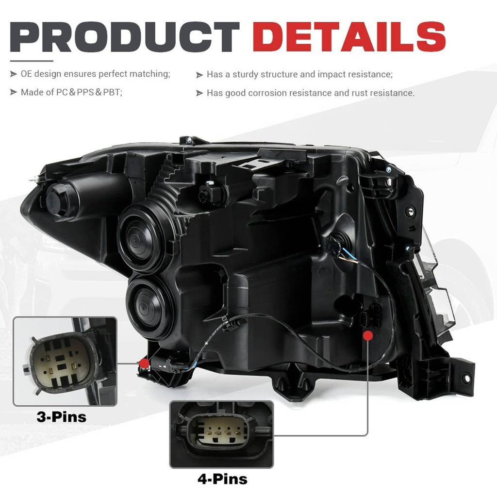 Rear view of headlight assembly showing connector ports and internal housing details