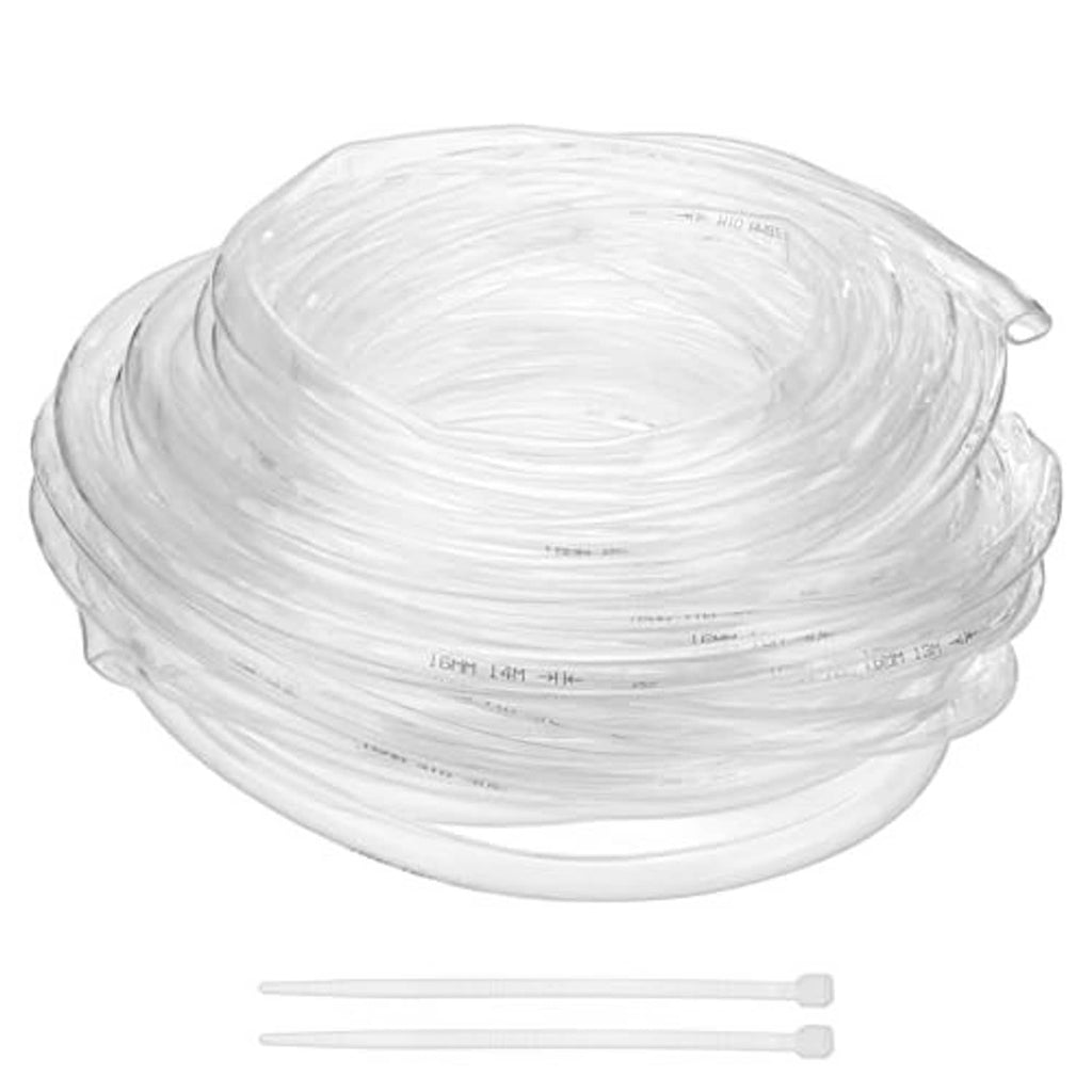 Clear flexible vinyl tubing coil with two straight tube lengths, transparent flexible hose.