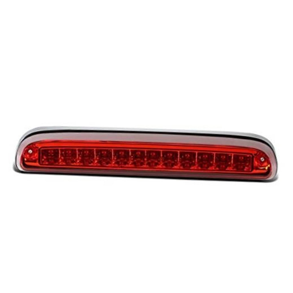 Slim red LED third brake light bar with reflective red lens and silver trim